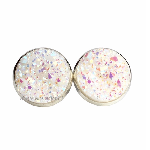 thejeweladdict Jewelry - 3 for 15🎀Opal White faux titanium druzy studs